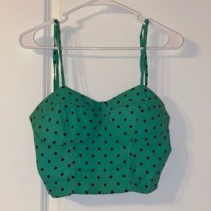 GB green with black poka dots cropped top